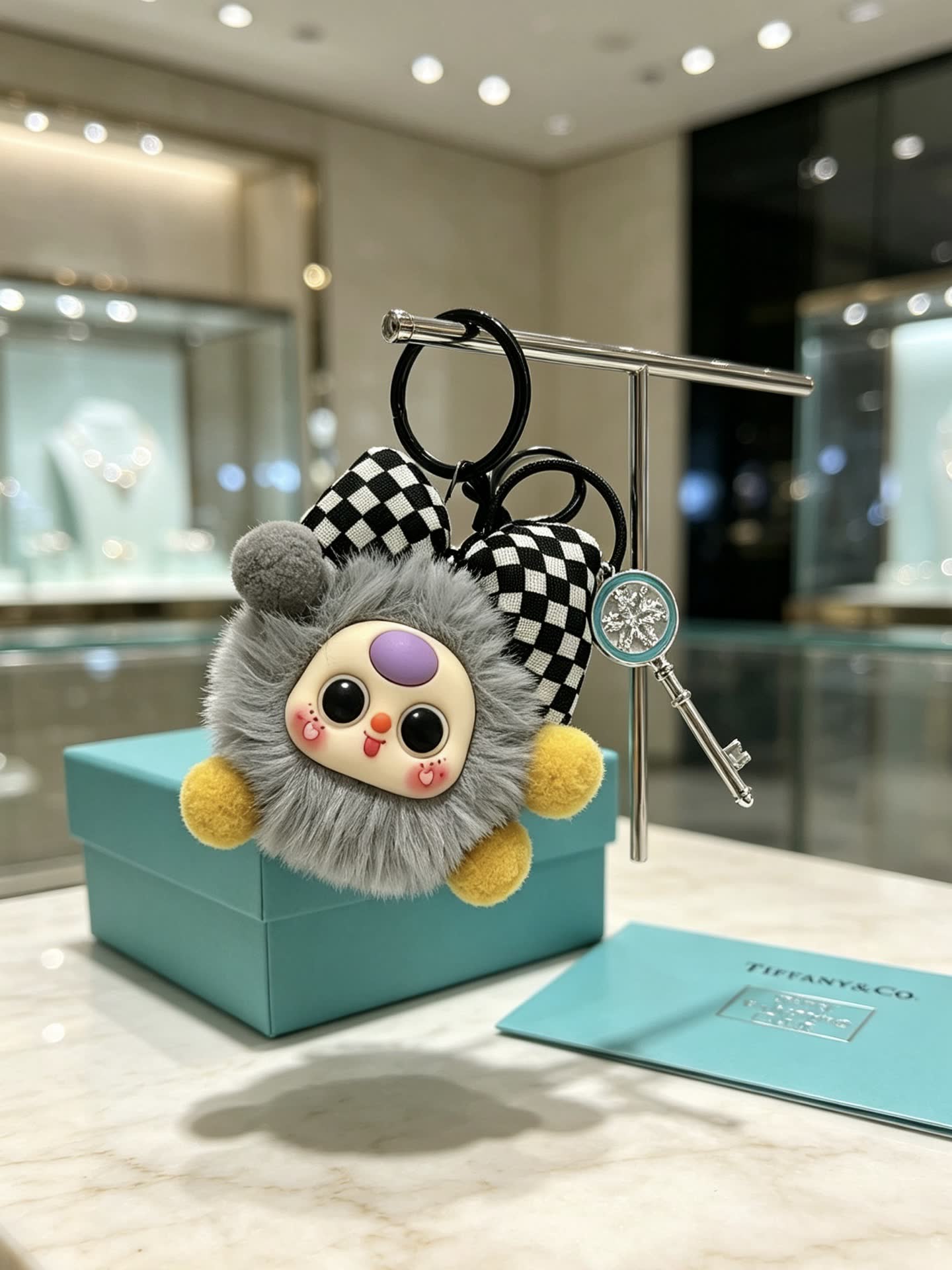 Tiffany & Co. Silver Keychain with Enamel Charm
